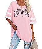 Tomwell Damen Los Angeles Brief T-Shirt mit V-Ausschnitt Kurzarm Sport...