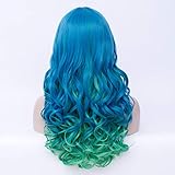 Perücke Blau Grün Lang Gewellt/Gelockt Locken Perücken für Damen...