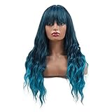 FOXOXI Synthetische perücken blau lang Wavy perücke für den Alltag...