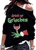 Zmmlhy Drink Up Grinches Sweatshirt, Damen Weihnachtskostüm Lose...