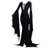 Damen Morticia Addams Bodenkleid Kostüm Sexy Gothic Hexe Vintage...