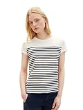TOM TAILOR Denim Damen 1037117 T-Shirt mit Streifen & Stickerei,...