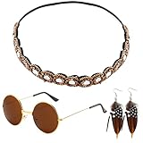 QincLing 3 Stück Hippie Accessoires Damen Set, Outfit Hippie Schmuck...