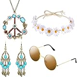 HICARER Hippie Kostüm Set mit Sonnenbrille, Stirnband,...