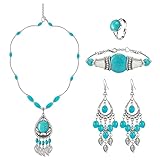 HIFOT 4 Paar Bohemian Schmuck Türkis Halskette Anhänger Armband...