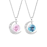 simyron Stitch Halskette 2 Stück Mondsichel Halskettel Anime...