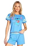 Disney Schlafanzug Damen Sommer Kurz Stitch Winnie Pooh (Blau Stitch,...