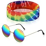 Fiada 2 Stück Hippie Kostüm Set Tie Dye Sonnenblume Hippie Stirnband...