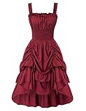 Frauen Renaissance Kleid Square Neck Smocked Waist A-Linie Kleid Wein...
