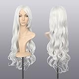 80cm Cosplay Karneval Perücke Silberweiß Lang Gewellt Für Frauen...