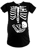 HAPPY MAMA Damen Baby Bauch Skelett T-Shirt Jersey Oberteil für...
