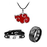 Anime Naruto: 1 x Naruto Konoha + 1 x Halskette Wolke rot + 1 x Ring...