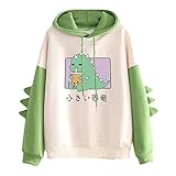 Damen Teenager Mädchen Kawaii Dino Hoodie Pullover mit Kapuze...