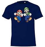 Kinder Jungen Mädchen T-Shirt Modell Mario & Luigi - Navyblau 106/116...