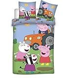 Peppa Wutz Bettwäsche 135x200 80x80 Kissen-Bezug Baumwolle...
