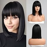 HAIRCUBE Black Bob Perücke mit Pony, kurze schwarze Perücke für...