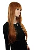 Prettyland Damen Langhaar-Perücke mit Pony Glatte Orange-Braun Wig...
