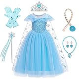 LOBTY Mädchen ELSA Prinzessin Kleid mit Accessoires Schneekönigin...