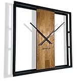 Wanduhr groß quadratisch LOFT Square Metall Holz 3D 50cm Durchmesser...