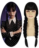 Perücken Schwarze für Wednesday Addams Kostüm Perücke Geflochtene...