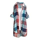 Karierte Bluse Damen Lang - Leinenhemd Damen Knopfleiste Hemd Casual...