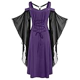 Gothic Kleid Damen Halloween Kostüm Große Größe Maxikleid Spitze...