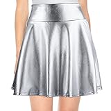 Damen Glänzend Metallisch Mini Skater Rock Plissee Aufgeflammt Damen...