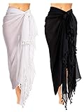 Boao 2 Stück Damen Strand Lang Sarong Badeanzug mit Quaste (Schwarz,...