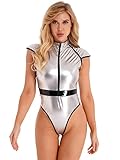 iEFiEL Damen Wetlook Bodysuit Glänzend Lackleder Catsuit Jumpsuit...