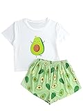 DIDK Damen Pyjama Sets Vielfarbig Lässig Kurzarm Shirt Hosensets...