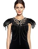keland Gothic Black Feather Epaulette Cape Spitzenkörpergurt für...