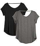 icyzone Damen Rückenfrei Yoga T-Shirt Kurzarm Sport Freizeit Tops...