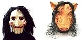 thematys® 2X Set Saw Jigsaw Schwein + Killer Horror Maske mit Haaren...
