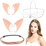 HOWAF Elfenohren Set, 2 Latex Ohren Spitzohren Feenohren + 2 Kopfkette...
