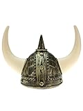 Wikinger Helm mit Hörnern grau gold weiss