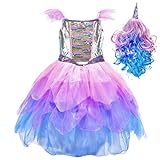 IKALI Kinder Einhorn Kostüm mit Perücke Prinzessin Kleid für...