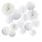 15 Pcs Weiß Laterne Pompons Wabenbälle Fächer Dekoration Set für...