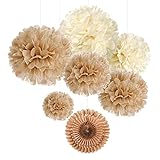 SUNBEAUTY 7er Set Braun Pompoms Lampion Dekoration für Hochzeit...