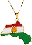 Halsketten Für Frauen,Vintage Kurdistan Karte Flagge Anhänger Sonne...