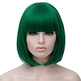 Mildiso Kurze Bob Grün Haar Perücken Gerade mit Flach Pony...