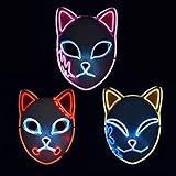 Lanckeli Halloween Demon Slayer Maske, Fuchs Gesicht Cosplay LED Mask...