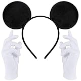 Haarreifen in schwarz mit Maus Ohren Mouse + weiße Handschuhe für...