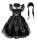 LEGOTO Wednesday Addams Kostüm Kinder Wednesday Kleid mit Perücke...
