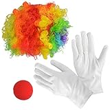 Clown Kostüm Perücke Nase und Handschuhe für Karneval Weihnachten...