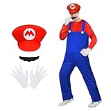 Aomig Mario Kostüm, 4 Stück Luigi Bros Cosplay mit Mütze Hose Bart...