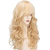 FENGQ 60cm Lange Perücken Blond, Lange Gewellte Perücken mit Pony,...