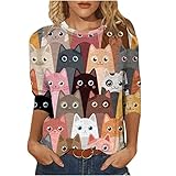 Battnot Bluse Damen Elegant Damen T-Shirt 3/4 Arm Oberteile Tops Bunte...
