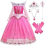 YOGLY Mädchen Kostüm Aurora Prinzessin Kleid mit Zubehör...