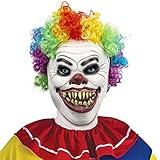 CreepyParty Clown Maske mit bunter Perücke Grusel Latex Vollkopf...