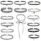 ASTER 15 Stücke Choker Halsband Set Schwarzes Choker Kette Damen Teen...